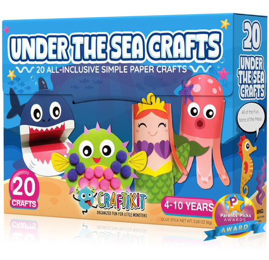 Craftikit® 20 Under the Sea Arts & Crafts Kits for Kids – Mermaid & Sea Animal Paper Crafts for Girls & Boys Ages 4-10 – Preschool Art Supplies & Toddler Craft Set