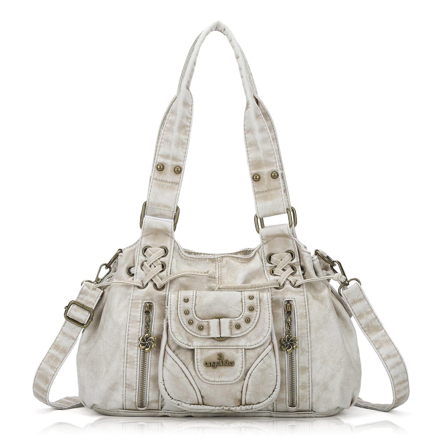 Angel Kiss Small hobo Bags for Women Retro Washed Leather Shoulder Handbag Roomy Top Handles Purses With Removable Strap