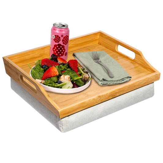 ROSSIE HOME Bamboo Wood Bed Tray, Lap Desk with Detachable Cushion, Serving Tray - Natural - Fits up to 15.6 Inch Laptops - Style No. 76107