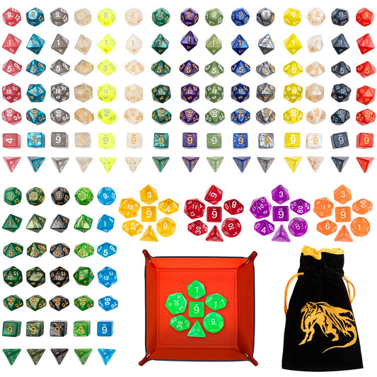 25 Sets DND Dice Polyhedral Dice Dungeons and Dragons Rolling Dice for RPG MTG Table Games Dice Bulk with Free Drawstring Bags and PU Leather D&D Dice Tray (Colored)