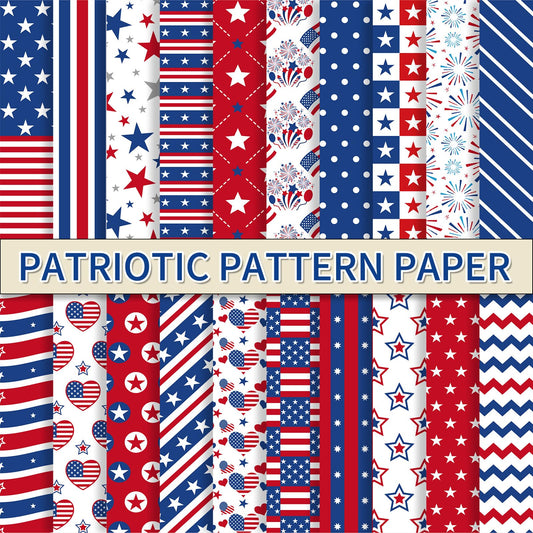 Whaline 40 Sheets Patriotic Pattern Paper Star Fireworks Stripe Scrapbook Specialty Paper 4th of July Double Sided Craft Papers For Independence Day DIY Card Making Photo Album Decor, 5.9 x 5.9 Inch