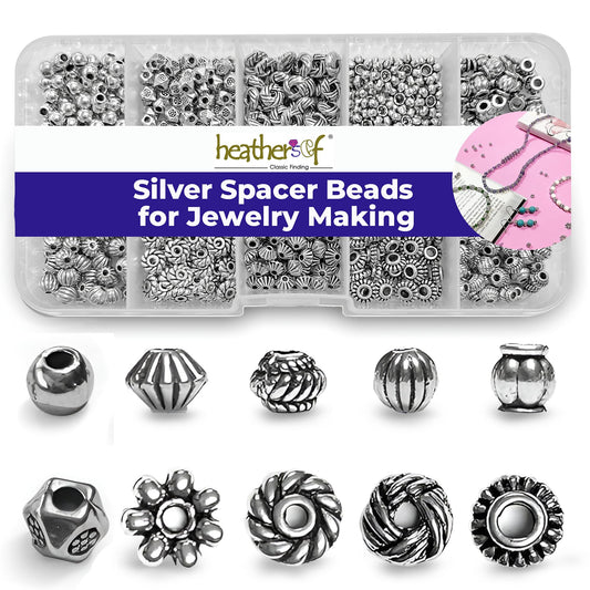 Heather's cf Metal Spacer Beads – Durable Quality & Antique Style – Assorted Silver Bead Spacers for Bracelets, Necklaces & Earrings – Ideal for DIY, Jewelry Making & Crafting – Small (500pcs)