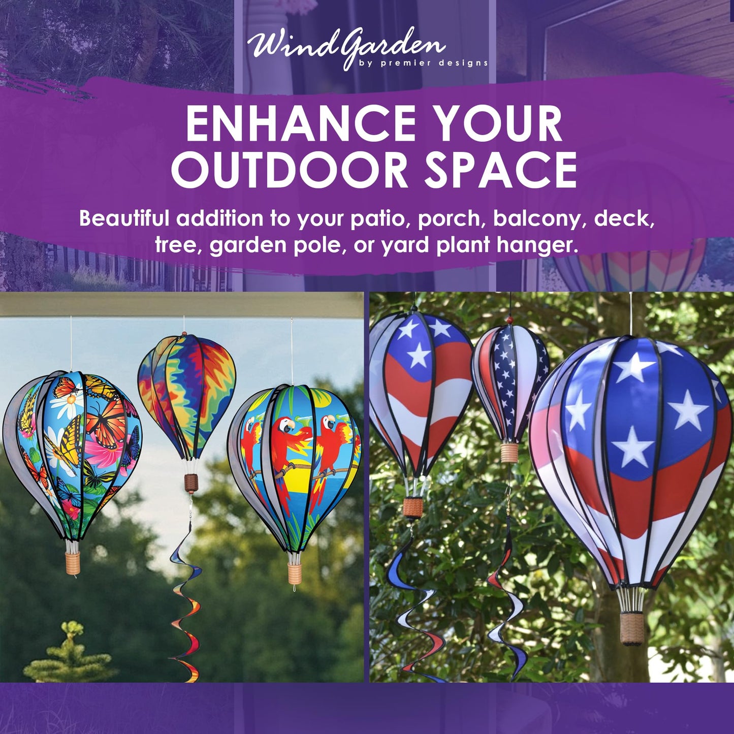 Hot Air Balloon Hanging Garden Spinner 26" - Vibrant Sunset Gradient Design, Weather-Resistant Outdoor Decor, Durable & Lightweight for Patios, Yards, and Gardens - Eye-Catching Wind Spinner