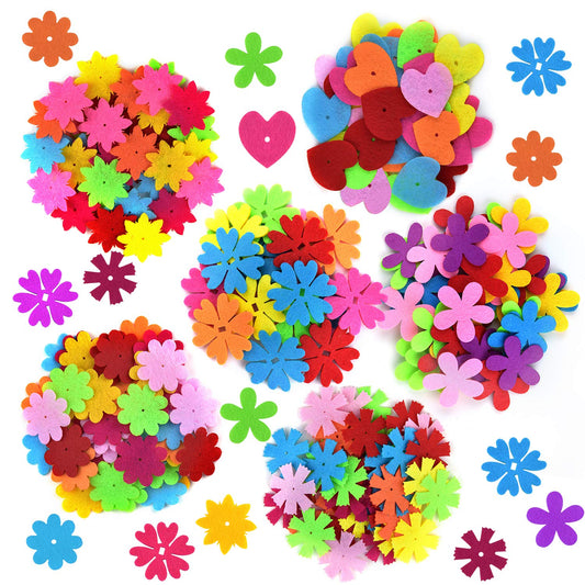 Coopay 250 Pieces 6 Styles Felt Flowers Fabric Flower Embellishments Assorted Colors for DIY Crafts