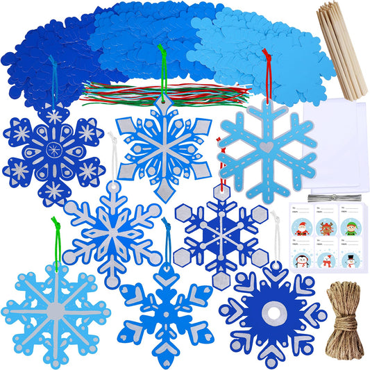 Winlyn 56 Sets 8 Styles Magic Color Scratch Blue Snowflake Ornaments Decorations Scratch Art Christmas Craft Kits Winter Crafts for Kids Holiday Seasonal Home Classroom Activities Party Favors