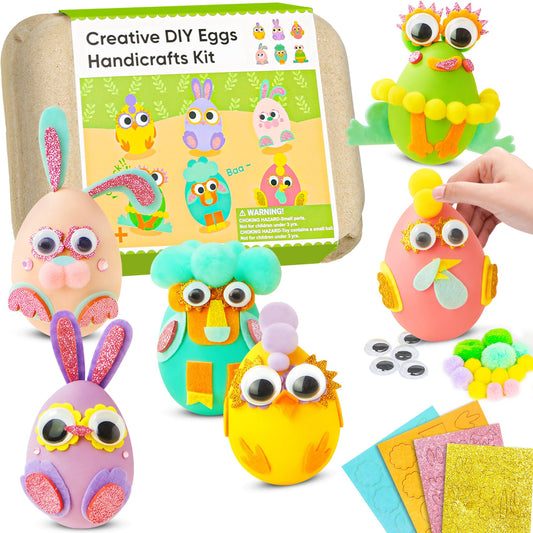 CZTCDP Arts and Kids Crafts Kits - Egg Pom Poms Decoration Craft Supplies & Materials for Toddler DIY School Supplies Kit Birthday Gifts for Girls Boys Age 2-4