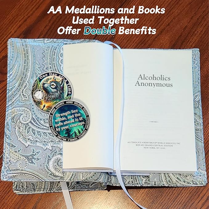 One Day at a Time 1 Year Sobriety Coin - Recovery Aurora Forest Wolf AA Coins - Addiction NA AA Chips and Medallions - Celebrate 1-20 Living Clean Narcotics Alcoholics Anonymous Gifts for Men Women
