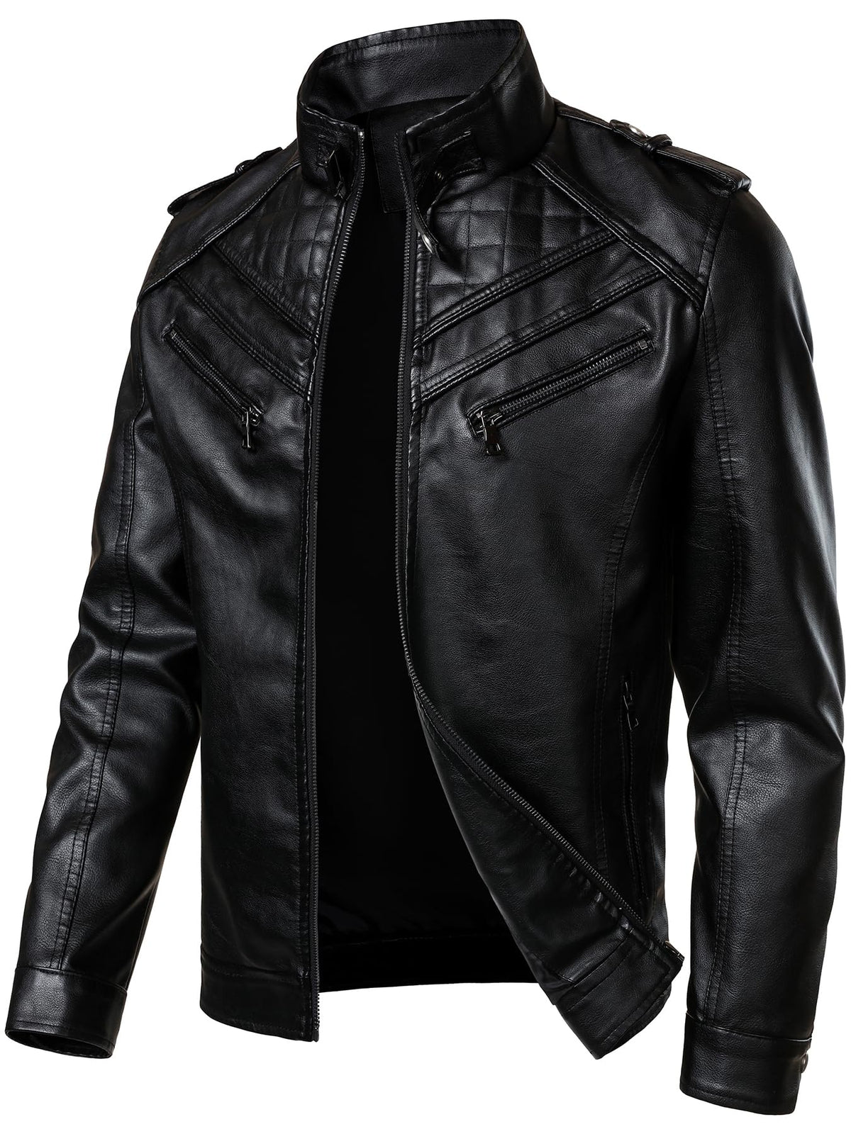 HOOD CREW Men’s Faux Leather Jackets Vintage Biker Motorcycle Jacket for Men Black XL