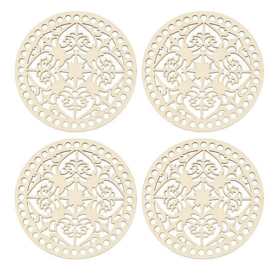 PATIKIL 4Pcs Crochet Basket Base, 5.5" Round Basket Bottoms Shaper Wooden Base Bag Making Supplies Weaving Knitting Kit for Crochet Shoulder Bag Handbag Purse Craft, Wood Color(Heart)