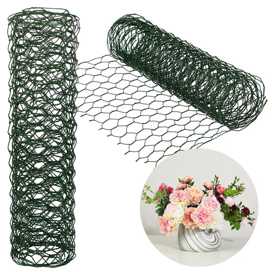 Amylove 2 Pack Chicken Wire for Floral Arrangements 0.6 Inch Chicken Wire Mesh Hexagonal Galvanized PVC Coated Netting Wires Fence Green Mesh for Crafts Poultry Garden(12 x 48 Inch)