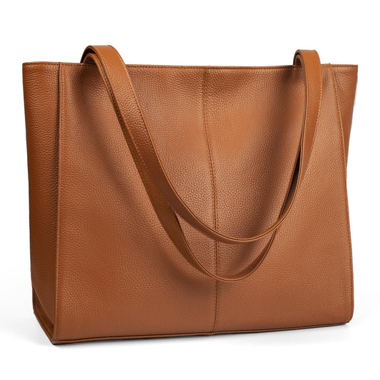 befen Real Leather Tote Shoulder Bags for Women Work, Women's Tote Bag Purses with Compartments for Daily and Travel Cognac Brown