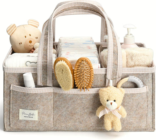PeraBella Baby Diaper Caddy Organizer - XL Portable Felt Storage Bin for Nursery Essentials | Ideal Baby Shower Gift