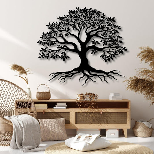 VTHTA Large Tree of Life Metal Wall Art,Tree Wall Sign for Living Room Bedroom Indoor Outdoor Garden Home Decoration (Black, 28" Wx24 H/70x61cm, Metal Wall Art)