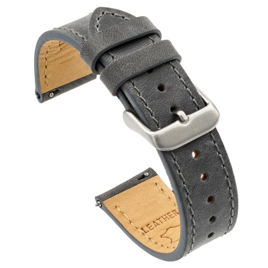Benchmark Leather Watch Band - Crazy Horse Leather Watch Straps for Men & Women - Quick Release Spring Bars - Choice of Color - 18mm, 20mm, or 22mm Widths (20mm, Grey)