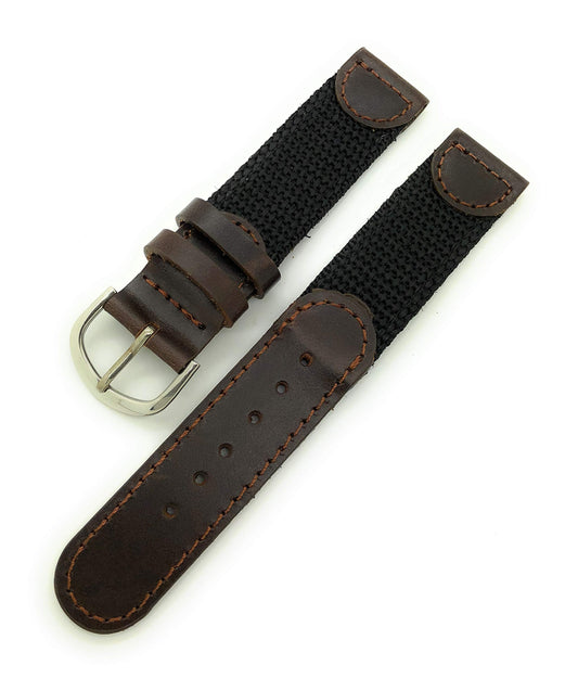 20mm Canvas Nylon Leather Watch Band (black with brown)