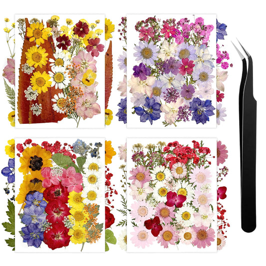 140Pcs Dried Flowers for Crafts, Dried Pressed Flowers for Resin Molds, Retro Style Dry Leaves Kit for Art Crafts Resin Jewelry Making Scrapbook Supplies Card Soap Candle DIY