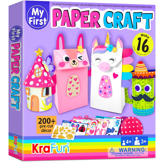 KRAFUN My First Unicorn Bunny Paper Craft Kit for Girls Age 3+, 18 DIY Arts & Crafts Projects, Paper Bags Plates Rolls, Creative Activity Set for Toddlers with Unicorn Bunny Fairy Princess