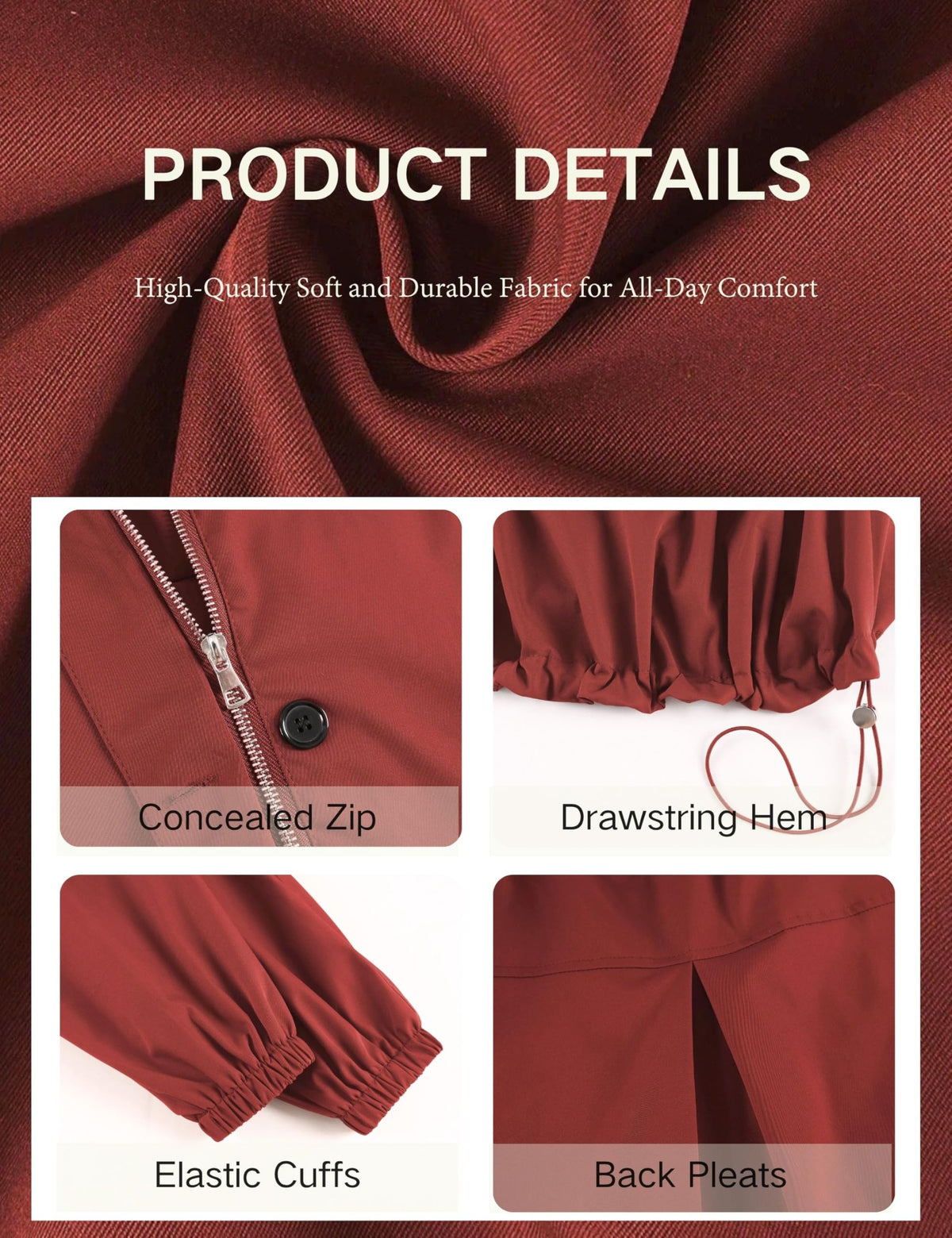 Daacee Women Funnel Neck Windbreaker Jacket Lightweight Bomber Jackets(0800-Red-L)