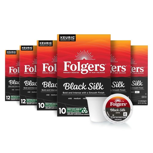 Folgers Black Silk Coffee - Dark Roast Keurig K-Cup Pods | 10 Count Box (Pack of 6)