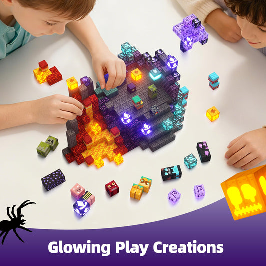 GobiDex Light-Up Magnetic Building Blocks Playset, STEM Sensory Travel Toys for Kids, Creative Pretend Play Montessori Gifts for Boys Girls