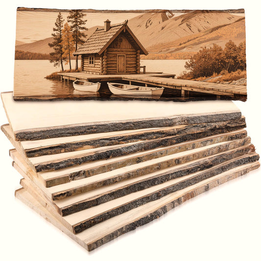 Tioncy 8 Pcs Large Live Edge Wood Slab 23 x 7-12 Inches Natural Rustic Poplar Wood Plank Hollow Unfinished Wooden Crafts for Burning Weddings Table Centerpieces Christmas DIY Decoration