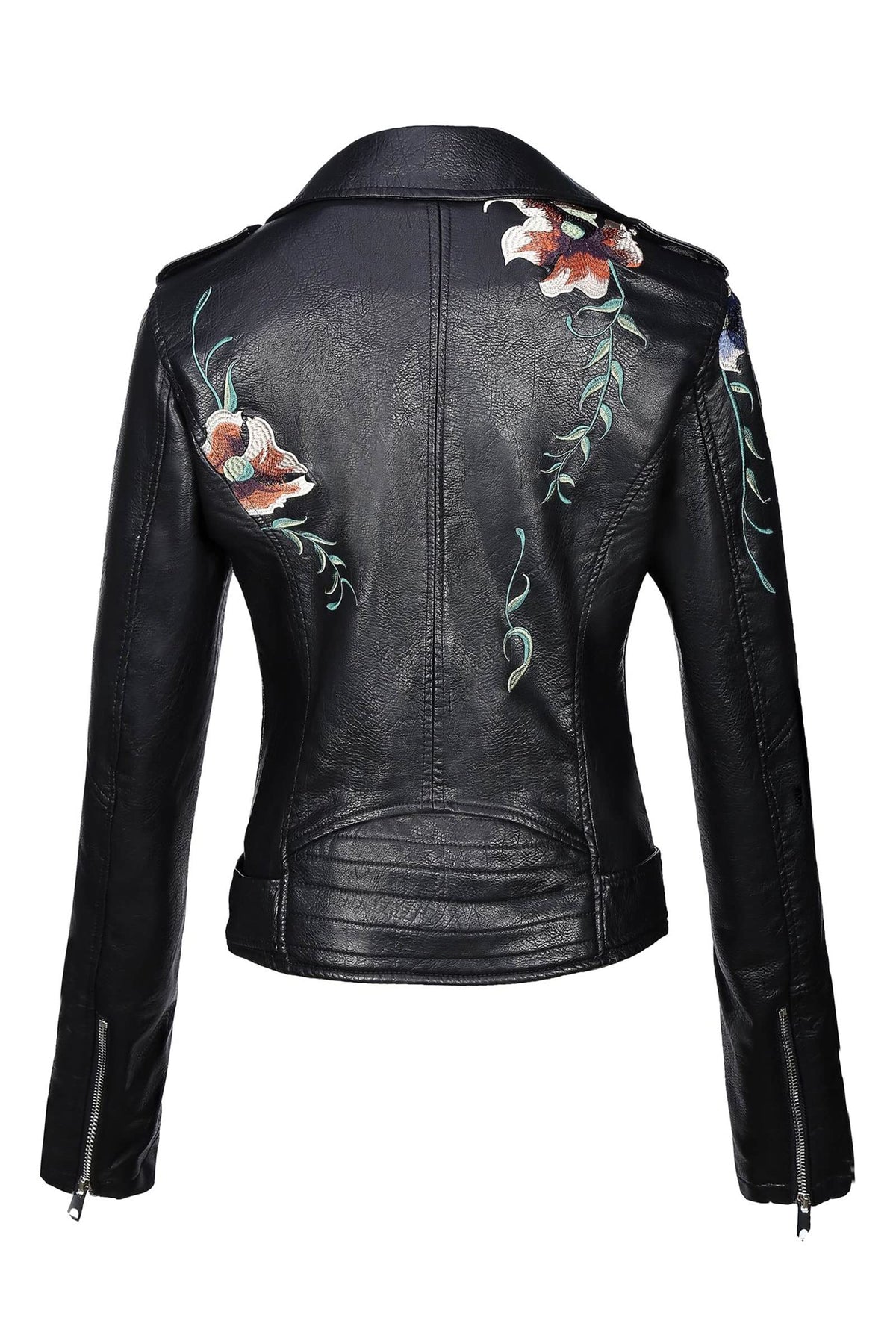 Bellivera Women's Faux Leather Jacket Floral Lightweight Moto Coat Black 2XL