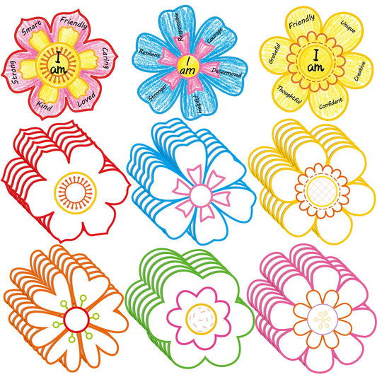 Motipuns 36 Pcs Affirmation Floral Craft 11 Inch Pre Cut Affirmation Floral Back to School Craft Kit for Positive Message Flower for Classroom Home Social Emotional Learning Activities