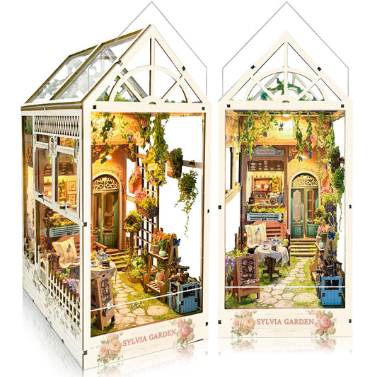 BELEEV Book Nook Kit, DIY Miniature Dollhouse Kit, 3D Wooden Puzzle for Adult and Teens, Booknook Bookshelf Decor Craft with LED Light, Gifts for Women Teens and Puzzle Lovers - Sylvia Garden