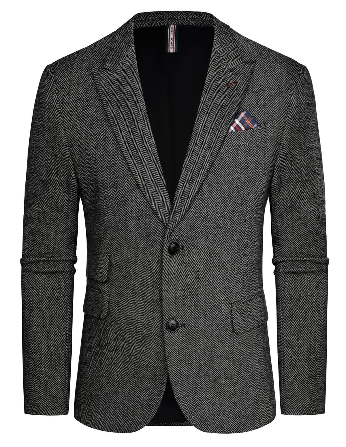 Men's Herringbone Blazer British Wool Blend Vintage Sport Coats Jacket for Wedding Black White Herringbone S