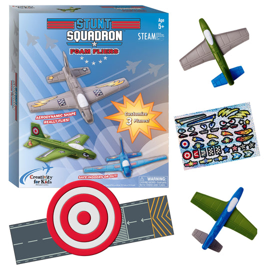 Creativity for Kids Stunt Squadron Foam Fliers: Makes 3 Airplane Toys for Kids, Crafts and STEM Kits for Kids, Toys for Boys and Girls, Boys Gifts (Ages 5+)