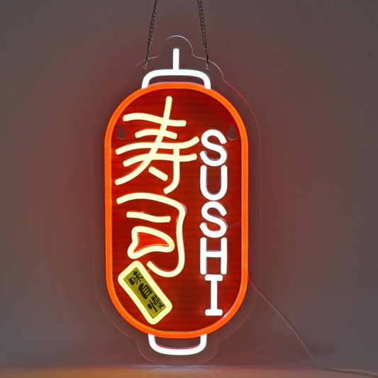 JOMOSPO Japanese Sushi Neon Sign, 寿司Neon Lights Hanging Wall Art Decoration for Japanese Style Restaurant Men Cave Bar Club Shop Store, USB Powered Ultra Bright Dimmable, 16 * 7.8 inches