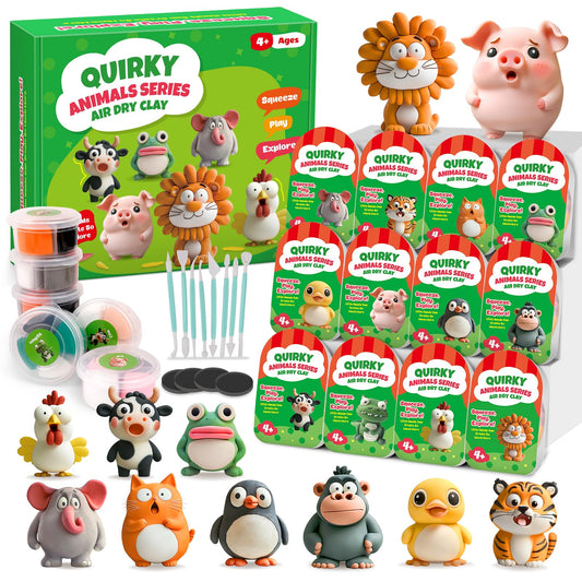 Kasfalci Air Dry Clay Kit for Kids, 12 Animals Modeling Magic Clay, Arts & Crafts for Kids Ages 8-12, Ultra Light & Soft, Safe & Non-Stick with Sculpting Tools & Tutorials, Unique Gifts for Adults