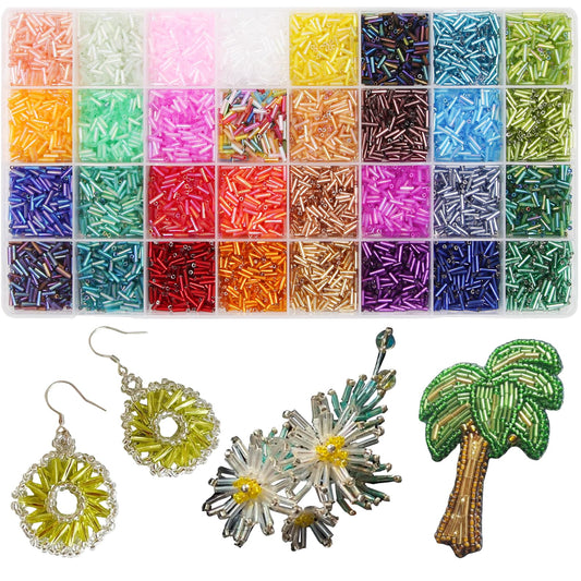 EuTengHao 9600Pcs Tube Beads Kit 7mm Glass Bugle Seed Beads for Jewelry Making Embroidery & Home Decoration (32 Vibrant Colors)