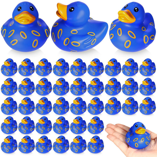 VercanMonth 60 Pcs Blue Gold Ring Party Favors - 2 Inch Rubber Duck in Bulk Mini Duckies for Ducking, Tiny Ducks for Kids Birthday Party Gifts Baby Shower Bath Time Piñata Fillers Gift Bag Stuffers