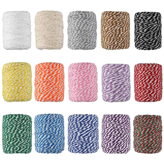 HULISEN Colorful Bakers Twine, 15 Rolls 2mm 3 Strands Cotton String for Cooking, Artworks, DIY Crafts, Plant Hanger and Embellishments, Festive Twine for Gift Wrapping (Each 164 Feet)