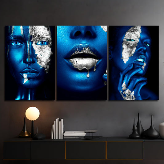 Acrylic Modern Wall Art Set Of 3 Faces - Face Series - Acrylic Wall Art - Picture Photo Printing Artwork - Multiple Size Options (Wide 32"x 48" Height, Silver)