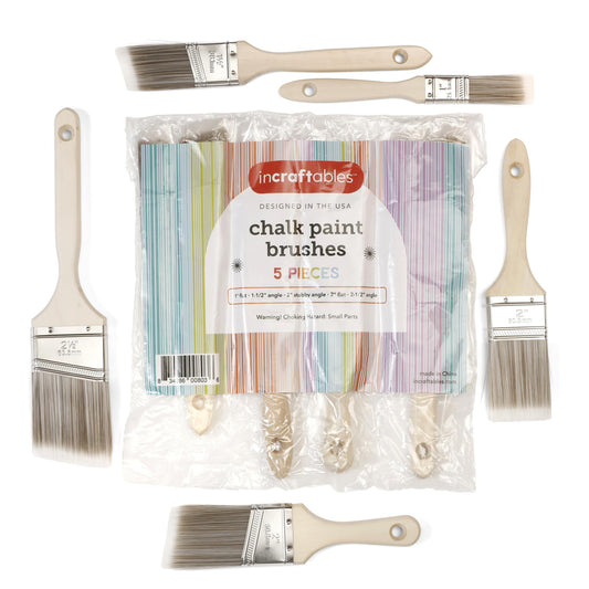 Incraftables Assorted Chalk Paint Brush Set (5pcs) – Natural Bristle Paint Brushes for Furniture, Chalk Painting & Wall Decor – Kids & Adults