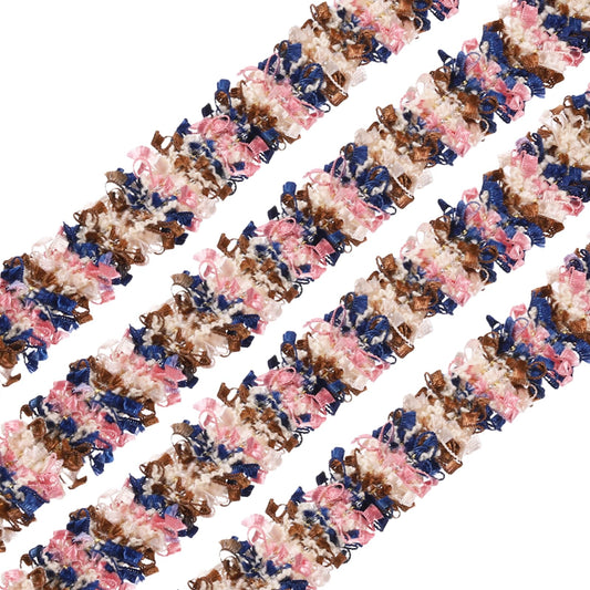 uxcell Braided Lace Trim, 10 Yards Vintage Embroidered Ribbon with Fringed Edges 0.6" Wide Sewing Edging Trim for DIY Crafts, Costumes, Home Decor Sewing Projects, Coffee-Navy-White-Pink