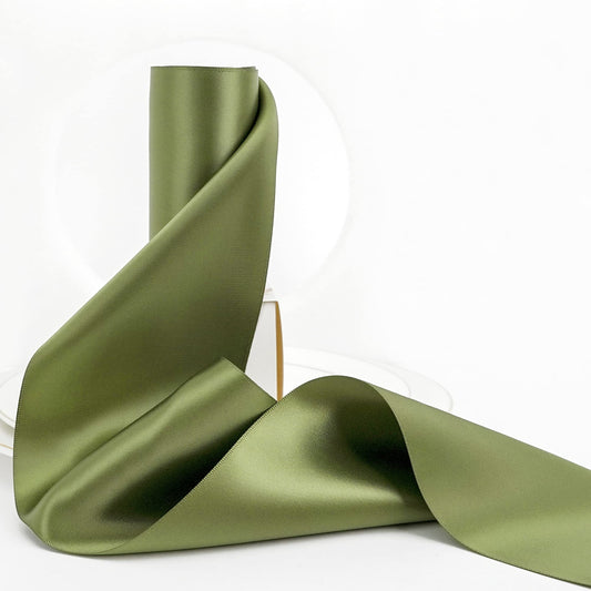 HUIHUANG Moss Green Satin Ribbon - 4 inch Wide, Double Face, Thick, 10 Yards/Roll for Wedding Party Supplies, Chair, Cake Decor, Large Bows, Flower Bouquet, Sewing, Crafts
