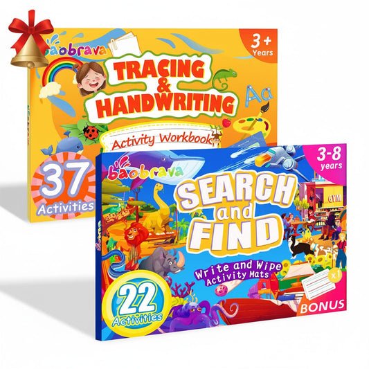 Baobrava Search and Find Book and Handwriting Practice Books Set, More Than 50+ Preschool Learning Activities for Toddler and Kids 3-8, Travel Games for Road Trip Car Airplane