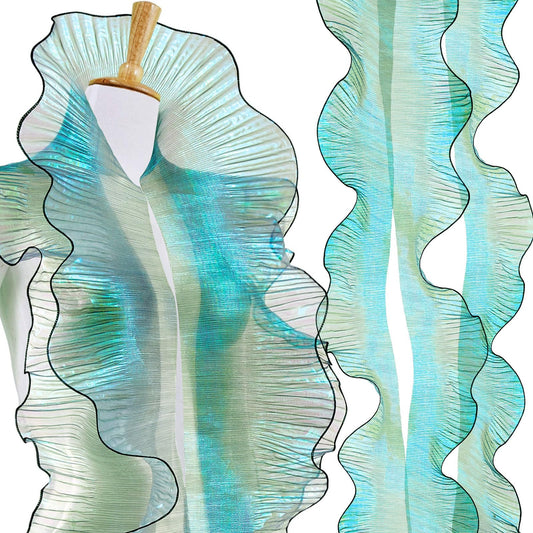 Ganeen 16 Yard Ruffle Pleated Iridescent Ribbon, Green Jellyfish Organza Ruffle Trim, Retro Tulle Lace Fabric for Jellyfish Costume Sewing Craft Dress Hat Lantern Cake Christmas Tree Decor
