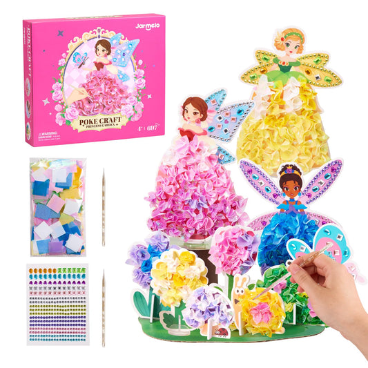 Jar Melo 3 in 1 Princess Garden Poke Crafts Kits for Girls, Diamond Art Kits for Kids, Princess Garden Dress Up Game, Mess Free DIY Crafts Educational Toys, Crafts Birthdays Gifts for Girls 4+