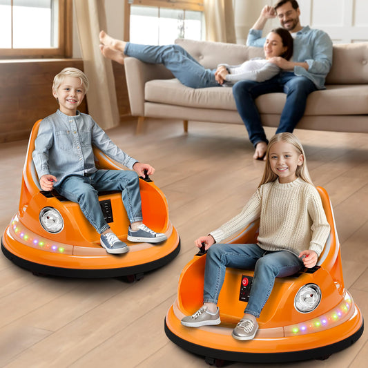 Hetoy Ride on Bumper Car for Toddlers, 12V Battery Cars for Kids W/Parent Remote, 2-Speed, 2 Driving Mode, 360°Spin, Electric Bumping Car with Music & Lights (Orange)