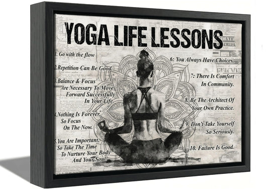 Black Framed Yoga Canvas Wall Art Calming Zen Yoga Life Lessons Wall Decor Picture Vintage Simple Meditation Poster Print Painting for Spiritual Spa Living Bedroom Home Decoration