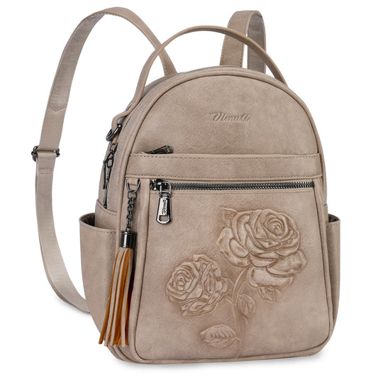 VIMUTI Mini Backpack Purse for Women,Embossed Vegan Leather Small Backpack Fashion Backpacks Daypacks Shoulder Handbag (Apricot)