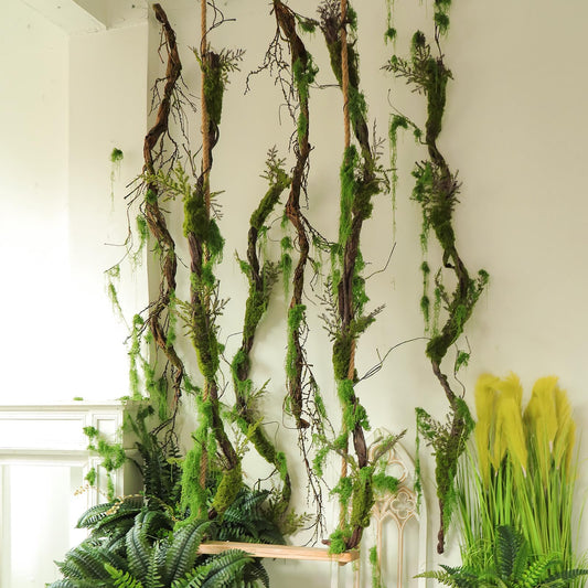 1Pcs 78.9inch Large Bendable Artificial Tree Branches Moss Sturdy Hanging Plants Leaves Grape Vines Thick Tree Trunk Twigs Greenery Stems Cherry Blossom Garland for Halloween Outdoor Forest Decor