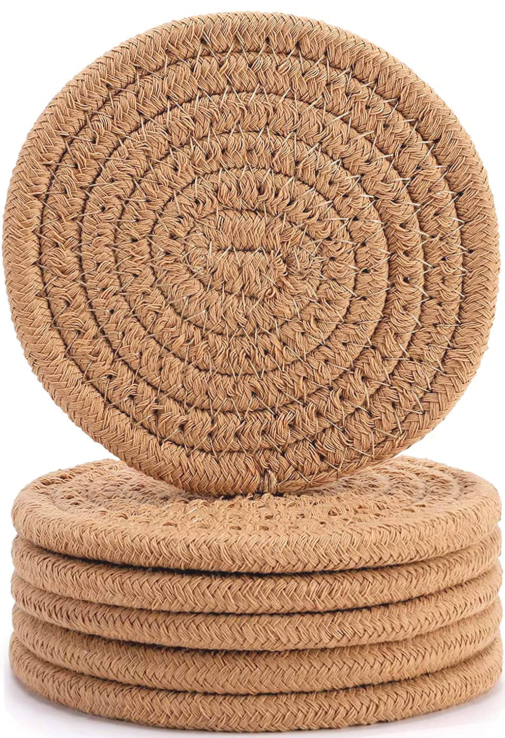 ABenkle Woven Coasters for Drinks Set of 6, Boho Absorbent Drinking Coaster, 4.3 Inch - Perfect Housewarming Gift, Home Decor, Bar Essentials for Coffee Table