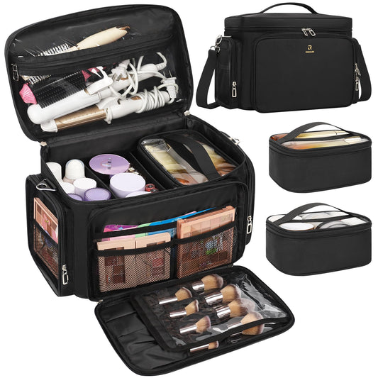 TANTO Large Makeup Bag, Makeup Artist Bag Professional Cosmetic Case with 2 Pouches & Dividers Portable Travel Makeup Bag Organizer for Women Girls Makeup Train Case Storage with Shoulder Strap
