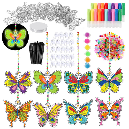 Nlicrst 32 Sets Butterfly DIY Sun Catcher Crafts Decorations, Sun Catcher Kits for Adults Window Art, Suncatcher Paint DIY Craft Kits for Kids Classroom Decorations