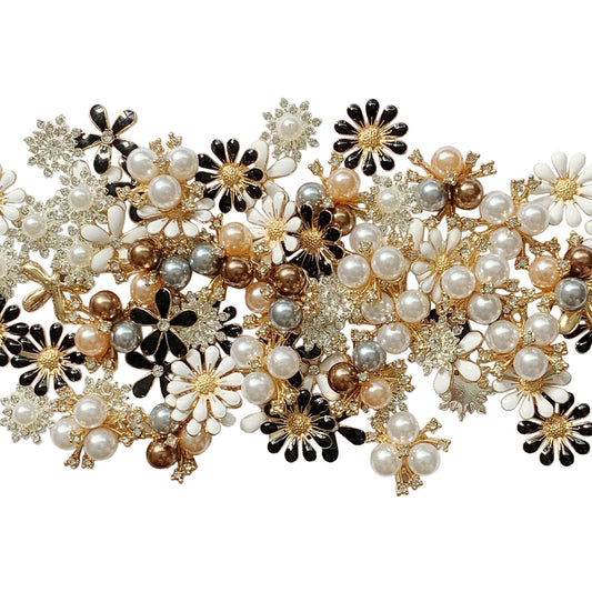 Mililanyo 80 Pieces Flower Rhinestone Buttons Faux Pearl Buttons Flat Back for Jewelry Making Wedding Party Home Decoration DIY Craft Hair Accessory